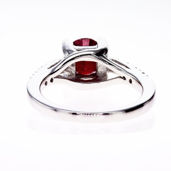 Gemstone & Diamond Engagement Ring 14K White Gold Oval Red Ruby 1.98 TCW - Picture 7 of 12